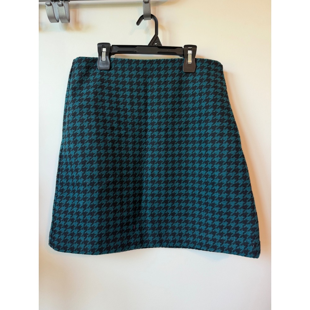 Loft Teal Black Houndstooth A-Line Mini Skirt Size 6 Textured Lined Career